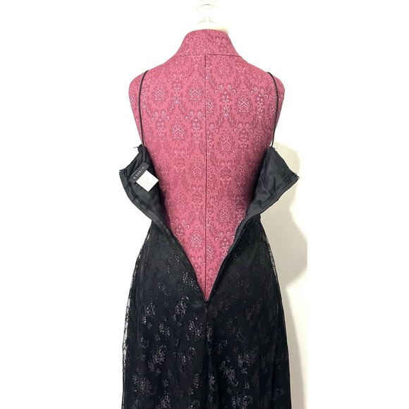 B Darlin Black Mesh Midi Dress 3/4 Ruched Sparkle Fairy Grunge Whimsigoth Party - Picture 7 of 9